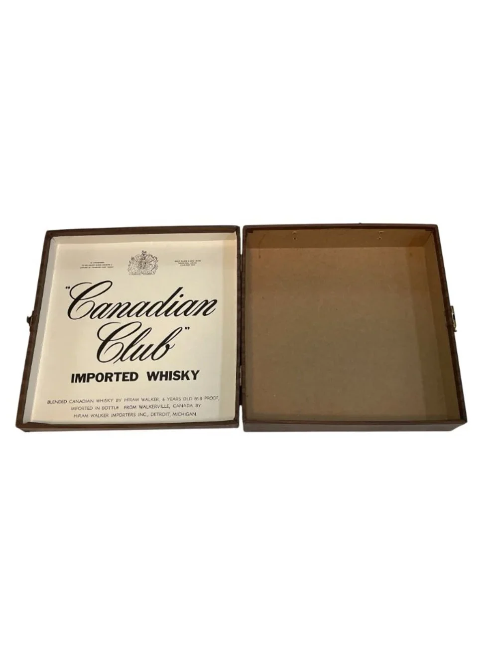 Vintage Canadian Club Whisky Hiram Walker Faux Wood Gift Box Hinged 12